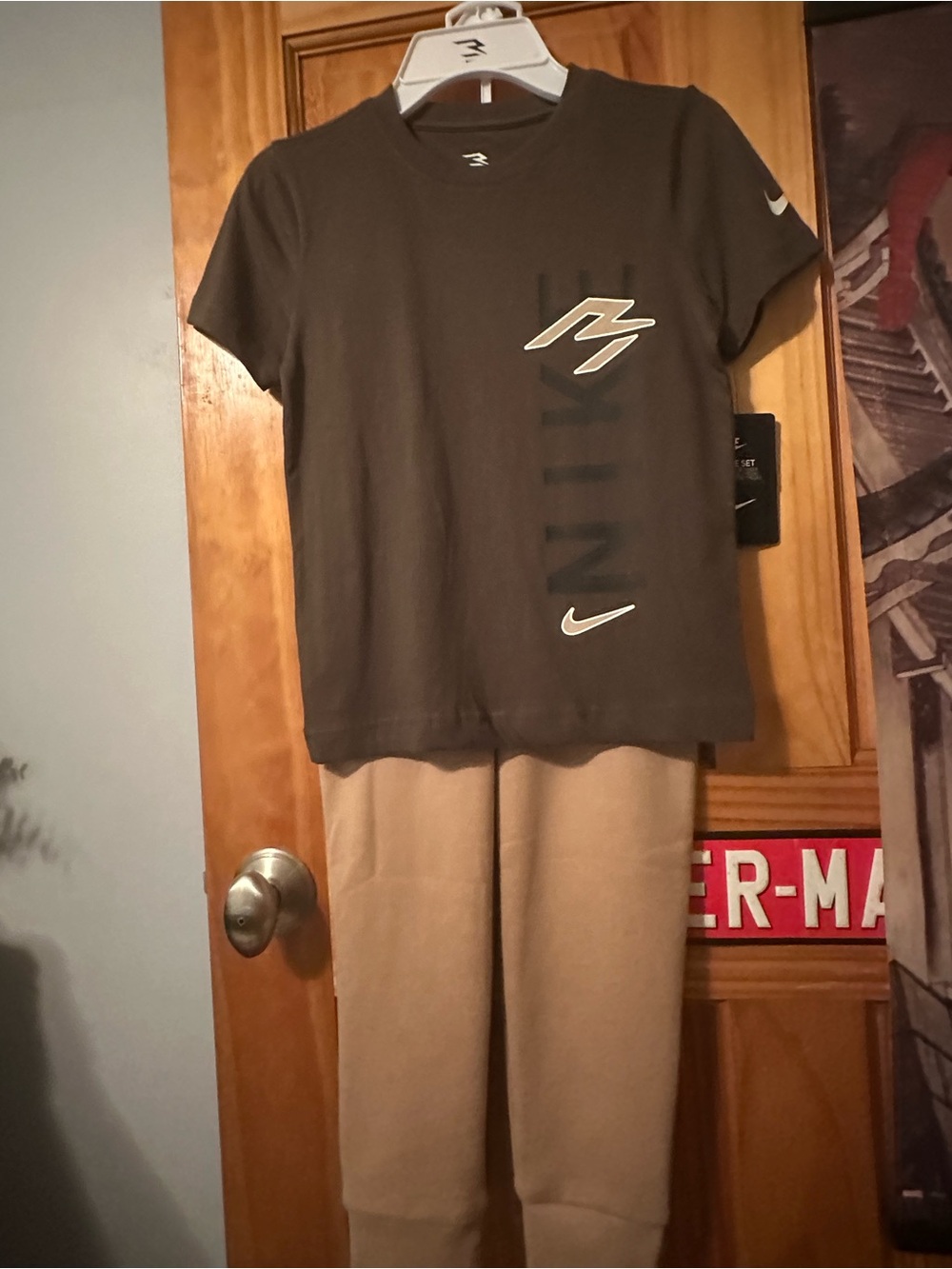Nike Boys' Brown Short-Sleeve Graphic Tee and Tan Jogger Set